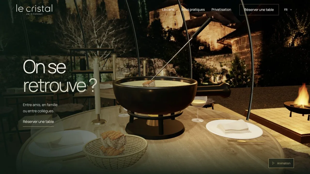 Accueil du site Le Cristal : une fondue sous le dôme, face au château de Porrentruy.